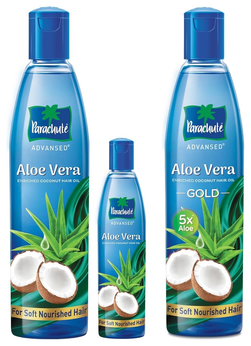 Parachute Advansed Aloe Vera Enriched Coconut Hair Oil Gold | 5X Aloe Vera With Coconut Oil | Makes Hair Super Soft | 250ml + 75ml