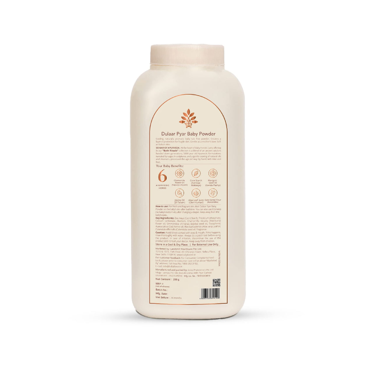 BABY FOREST Dulaar Pyar Talc-Free Baby Powder| With Chamomile Flower Oil, Jojoba Seed Oil, Marigold Seed Oil & Corn Starch, Derma Safe, Cruelty-Free- 200gm