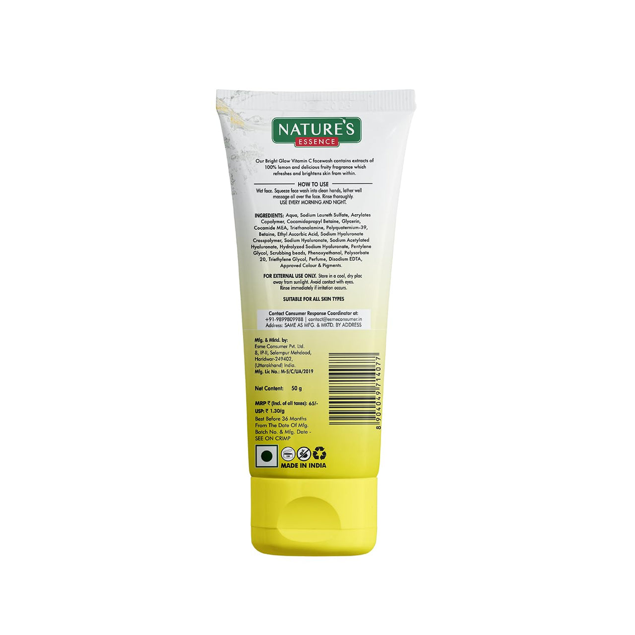 Nature's Essence Vitamin C Gel Face Wash | Infused with Yuzu Lemon & Niacinamide | Eliminates Excess Oil & Dirt | Brightens Skin | Removes Dark Spots, 50gm