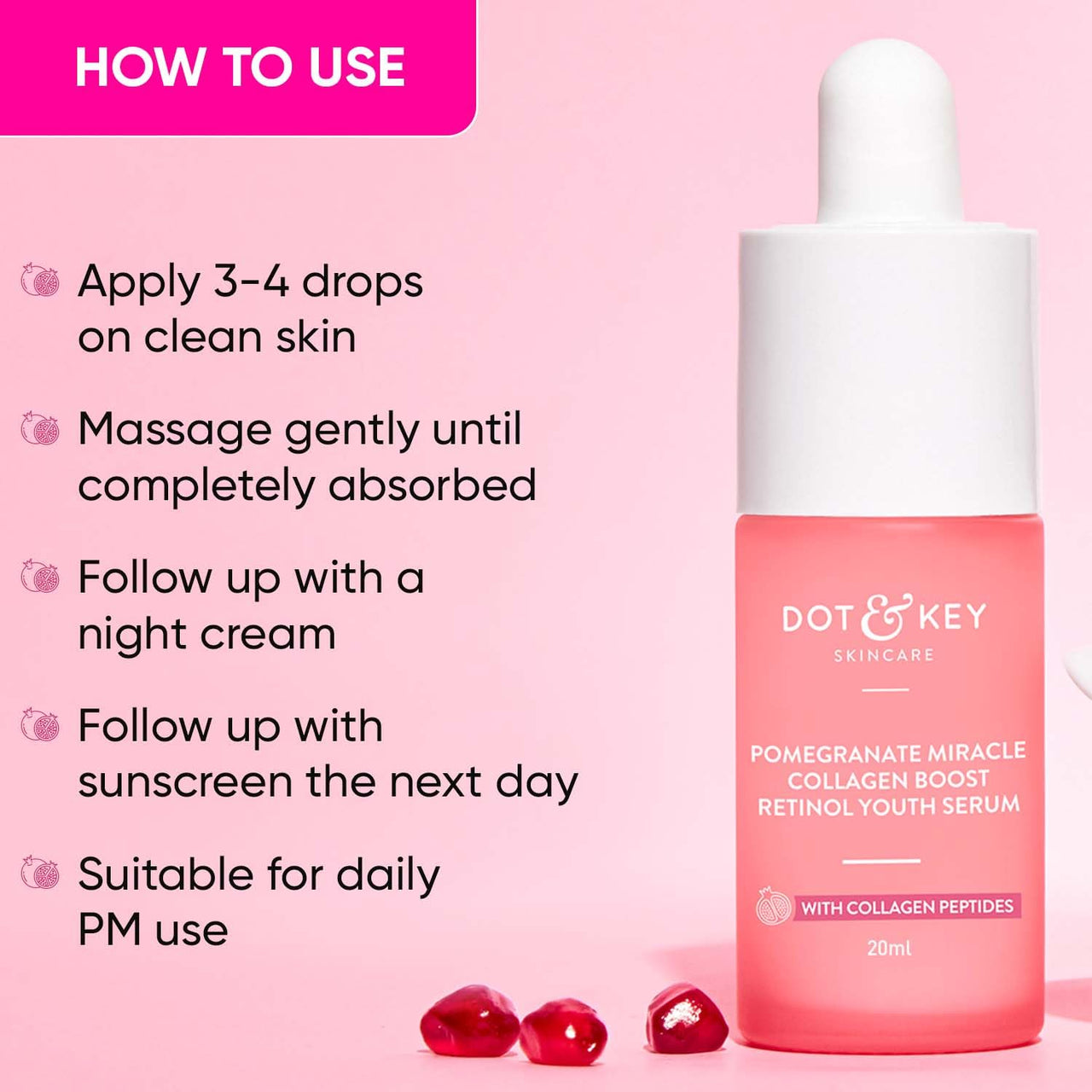 Dot & Key Pomegranate & Retinol Anti Ageing Serum for Face| Boosts Collagen | Reduces Fine Lines & Wrinkles| For Mature, Combination & Dry Skin | Fights Signs of Ageing, 20ml
