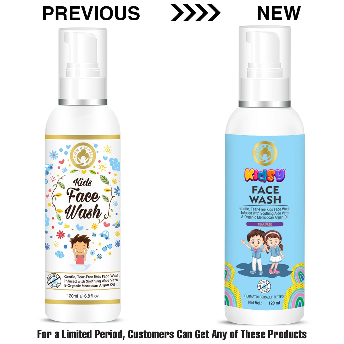 Mom & World Kidsy Face Wash Tear Free, 120ml (No SLS, Paraben) - With Argan OIl, Aloevera