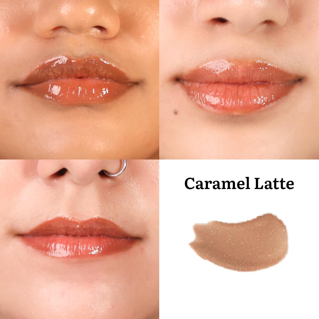 Tint Cosmetics 2.5ml Shimmery Nude Lipgloss, Non Sticky, Hydrating, Light Weight, Long Lasting, High Shine & Soft Natural Liquid Lip Gloss For Girls & Women (Caramel Latte)