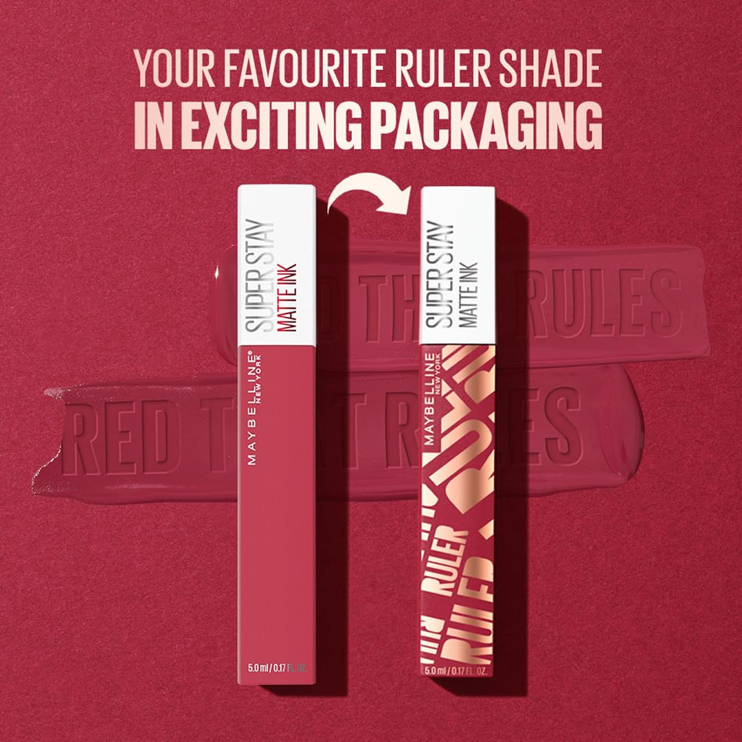 Maybelline New York Liquid Matte Lipstick, Long Lasting, 16hr Wear, Superstay Matte Ink, Ruler, 5ml