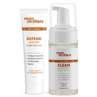 Man Matters 1% Salicylic Acid Oil Control Face Wash And 2% Salicylic Acid Defend Acne Spot Correction Gel For Men | 1% Glycolic Acid | Reduces Acne, Acne Spots & Blemishes 120ml