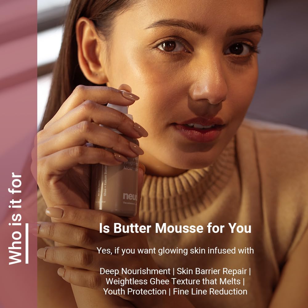 Neude Butter Mousse 50ml Ghee Face Moisturizer Cream for Men & Women with Molecular Ghee Kokum Butter & Almond Oil 24h Hydration Weightless Antioxidant-Rich Deep Moisturizer for Dry & All Skin Types