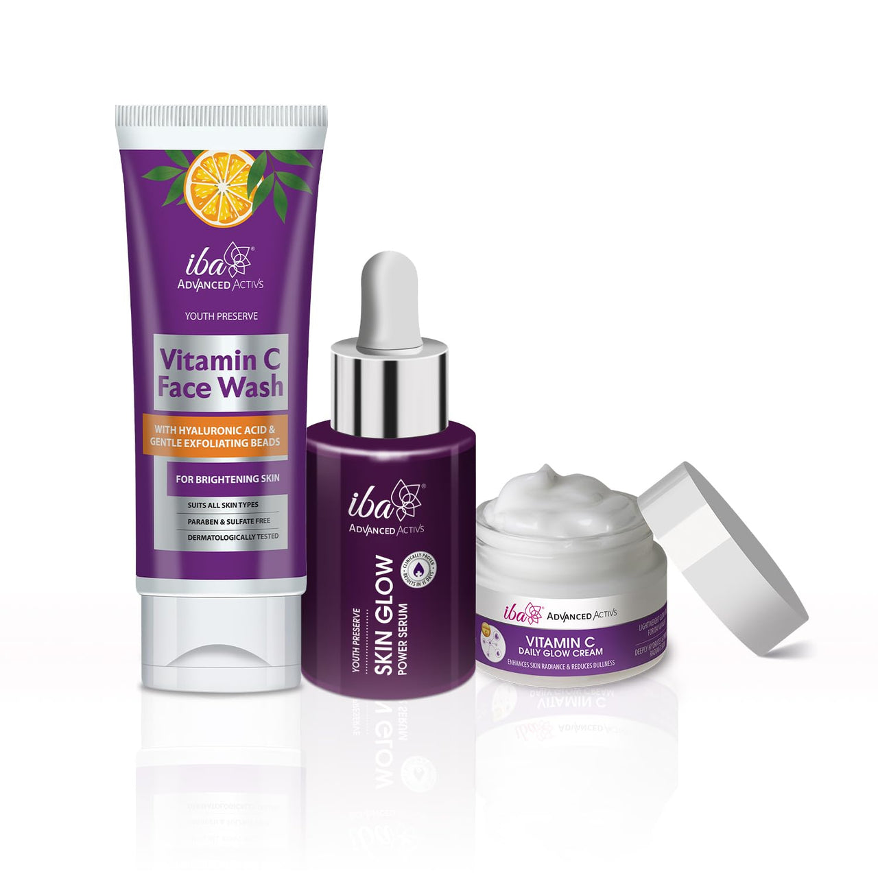 Iba Vitamin C Skin Care Regime Combo for Brighter (Face Wash (100ml) + Skin Glow Power Serum (30ml) + Vitamin C Cream (50g))
