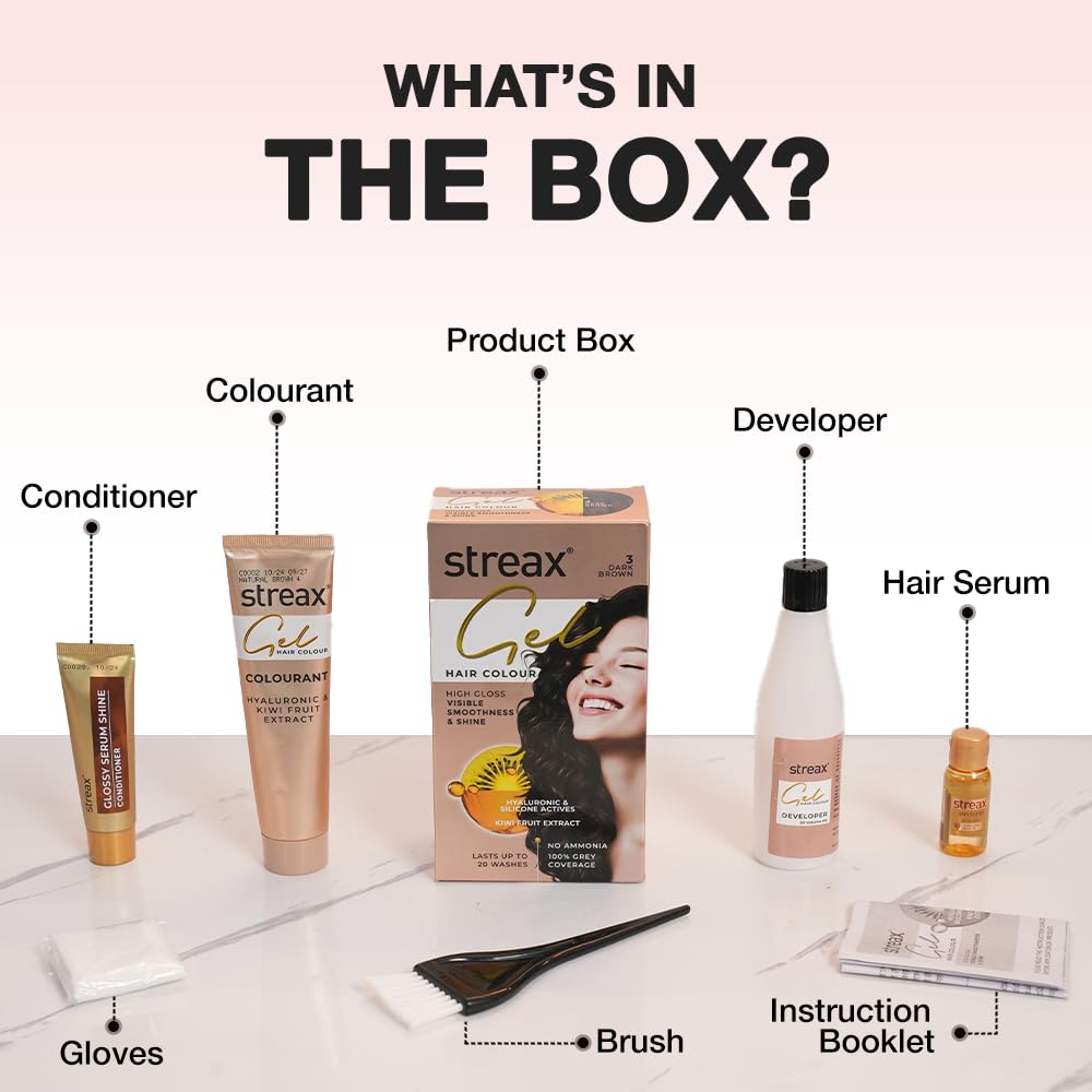 Streax Gel Hair Colour for Women & Men, Dark Brown 3 , 150ml|Hair Colour Brown|100% grey coverage |Long Lasting Hair Color, easy to use| Ammonia Free Hair Color, No Paraben & Sulphate