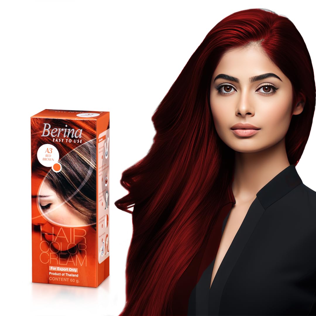 Berina Professional | Permanent Hair Color Cream | 60gm | A03 Red Brown | Long Lasting Color