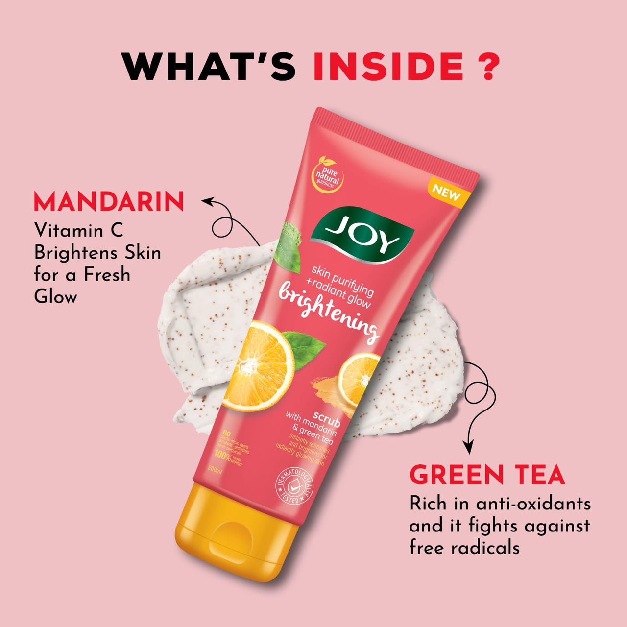 Joy Mandarin & Green Tea Face & Body Scrub for Glowing Skin (200gm) | Exfoliating Scrub with Vitamin C, Brightens & Refreshes All Skin Types | 100% Vegan & Gentle on Skin