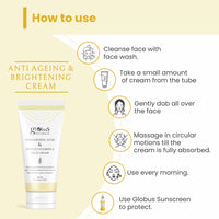Globus Naturals Hyaluronic Acid & Vitamin C Anti Ageing Face Cream, Enriched with Rose & Glycerine, Skin Lightening & Brightening Formula, 100 ml, Pack Of 2