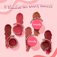 Moody Plush 3-in-1 Lip, Cheek & Eye Cream - Berry Bliss with Cacao Butter, Shea Butter & Jojoba Oil | Long Lasting | Paraben Free Lip Balm Moisturizer For All Skin Type, 5gm