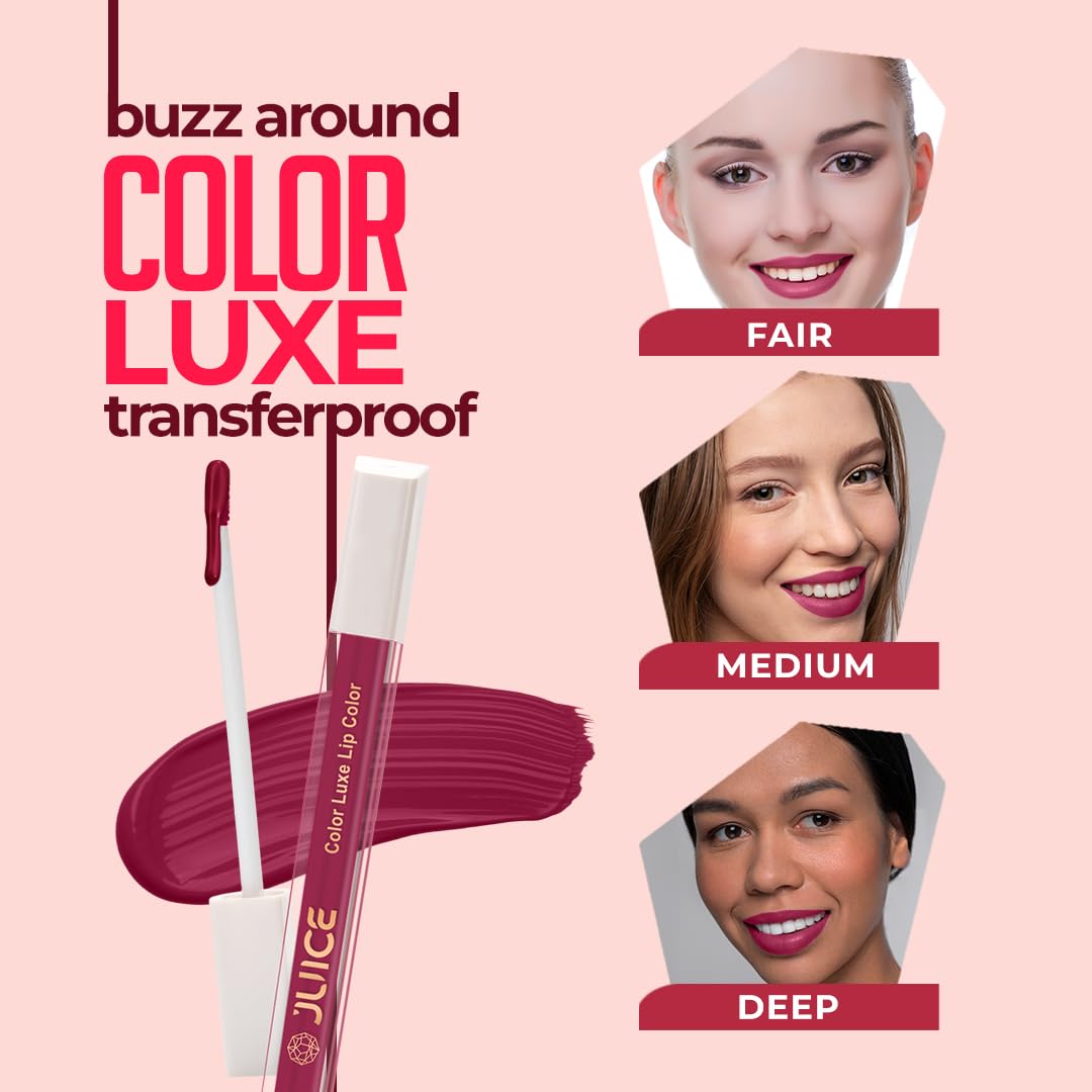 Juice Matte Luxe Lipstick - Vitamin E Enriched, Smudge-Free with Bio Retinol, Moisturizing Lock Technology, SPF 15, Long-Lasting Pack of 2 (Cherry Pop - M07 & Plum Tart - M14)