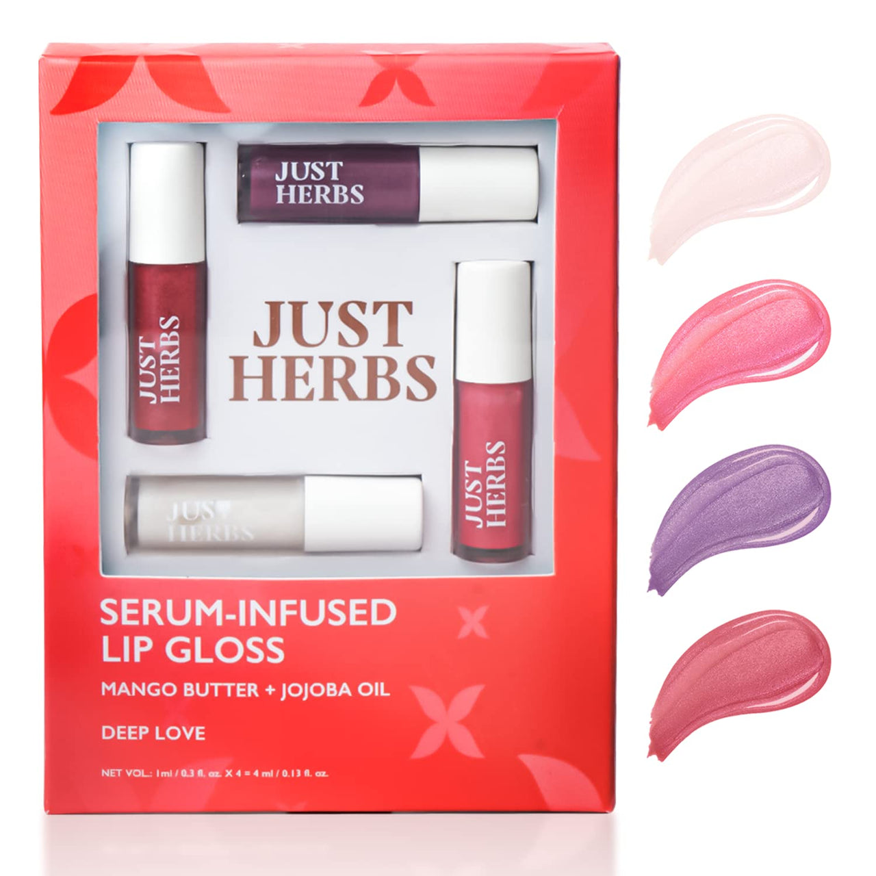 Just Herbs 4 IN 1 Lip Gloss for Women, Serum Infused Non-Sticky Glossy and Hydrating Lip Gloss 4 gm (Deep Love)