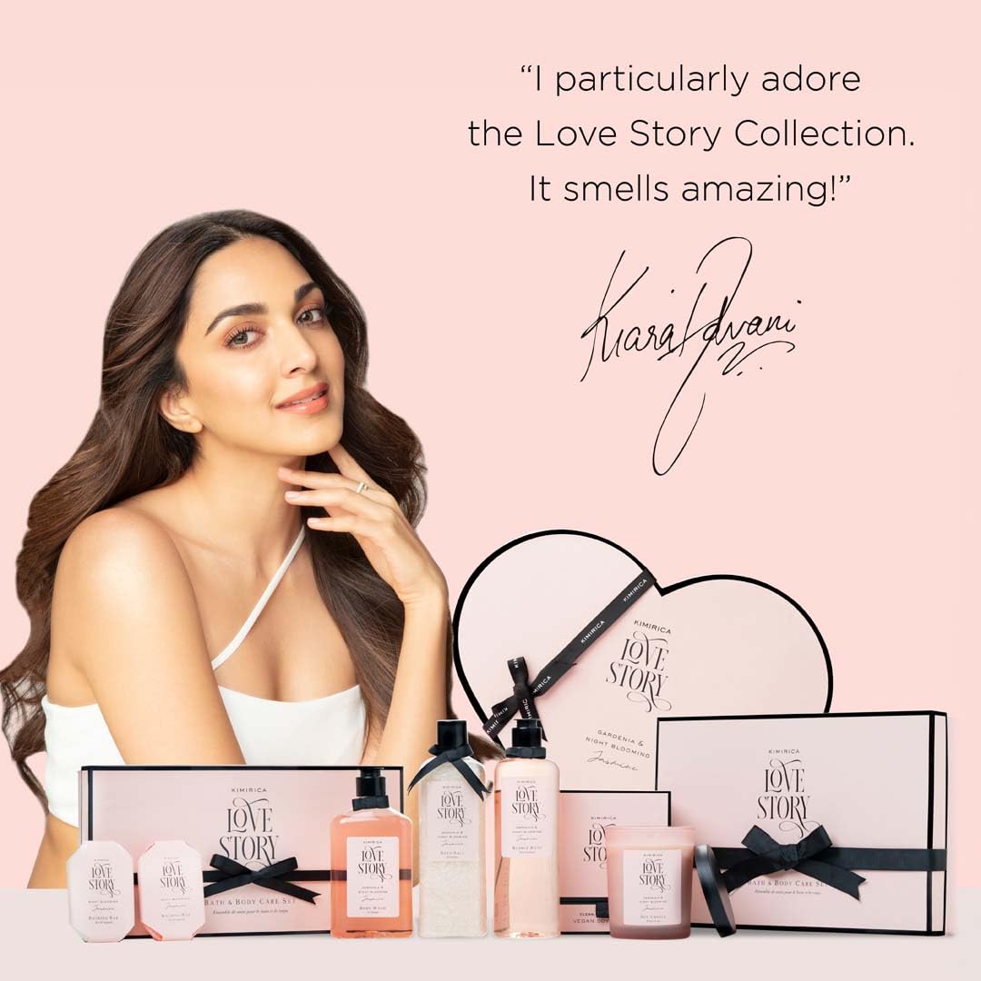 Kimirica gift set "Nothing But Love Duo" Potli | Return Gift for all Birthday & Special Occasions | Romantic notes of Gardenia and Night Blooming Jasmine Shower gel, Body lotion & Loofah Inside (Pack of 5)
