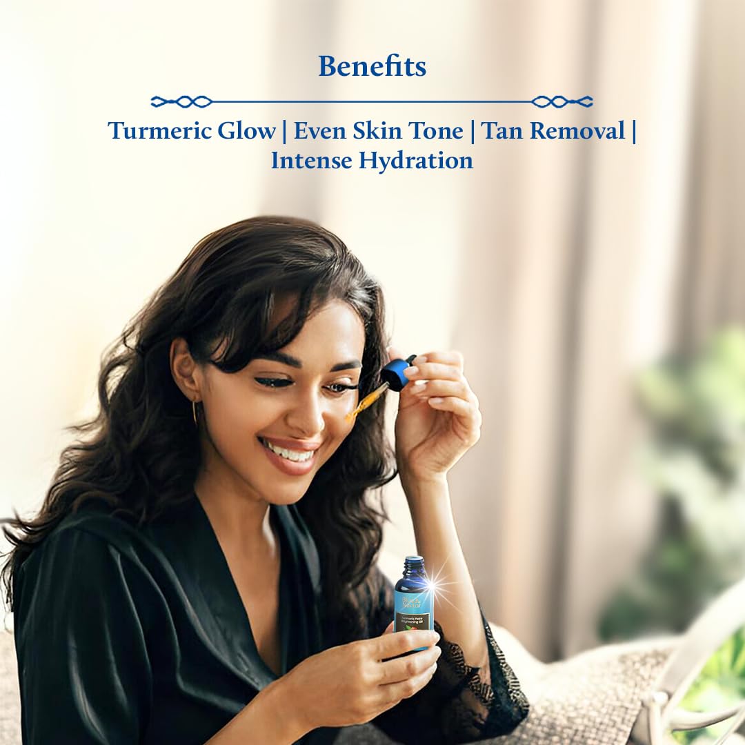 Blue Nectar Turmeric Face Serum for Glowing Skin | Plant Based Face Oil for Glowing Skin | Tan Removal Skin Brightening Serum for Face (16 Herbs, 30 ml)