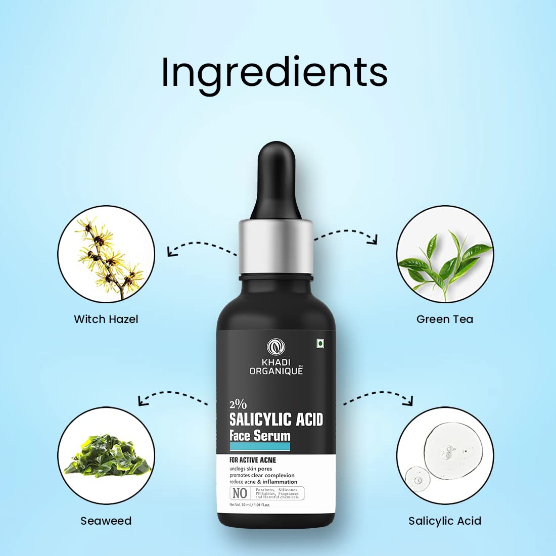 Khadi Organique Salicylic Acid Face Serum Promotes clear complexion, Reduce acne & inflammation, unclogs skin pores