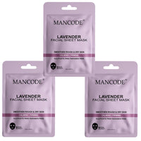 Mancode Lavender Facial Sheet Mask 25ml Smoothen Rough & Dry Skin Calming Firming Pore Reducing, Brightening and Enhances Daily Glow | Korean Sheet Mask for Men Women Sheet Mask Set Combo Pack of 3