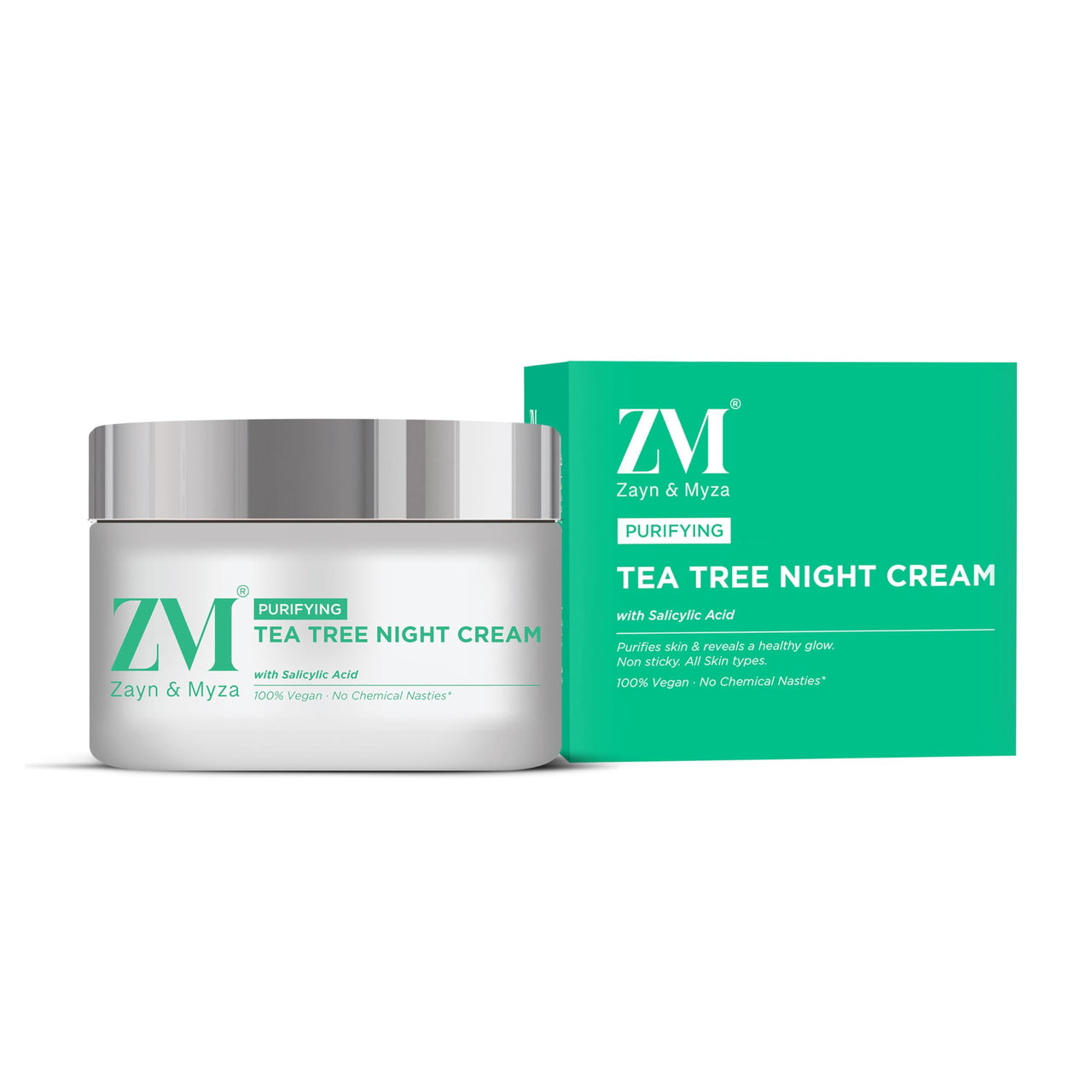 ZM Zayn & Myza Tea Tree Night Cream With Salicylic Acid | Reduces Acne & Pimples | Moisturizing cream For Oil Control | Unclogs Pores & Reduces Dark Spots | Cream For Oily & Acne Prone Skin - 50 g