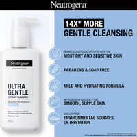 Neutrogena Ultra Gentle Creamy Cleanser | 14X Gentler Cleanser | All Skin Types Including Sensitive Skin | Face Wash for Sensitive Skin for Men & Women | With Barriercare Technology & 10% Glycerin | Paraben-Free