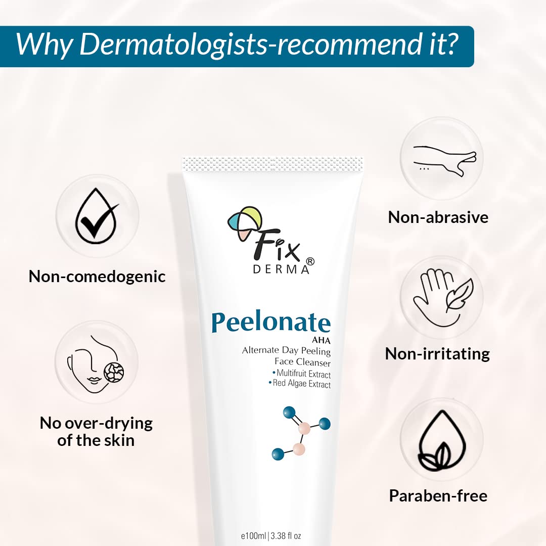Fixderma Peelonate AHA Face Cleanser | Face Exfoliator| Uneven skin tone, Non-comedogenic formulation, Non-irritating skin cleanser, Reduces Rough & Dry skin-100ml