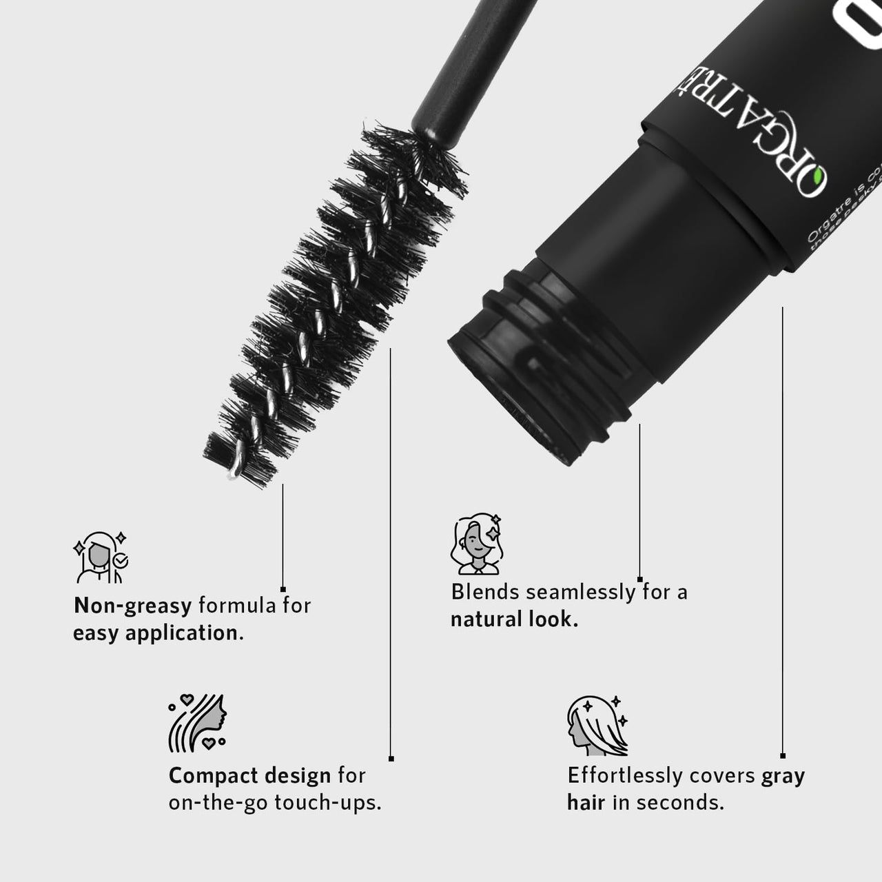 Orgatre Quick Gray Hair Touch Up Stick 4.5ml | Instant Gray Coverage for Men & Women | Semi Permanent | Black Color | Smudge-Proof & Long-Lasting | Ideal for All Hair Types | Enriched with Almond & Olive Oil (Pack of 2)