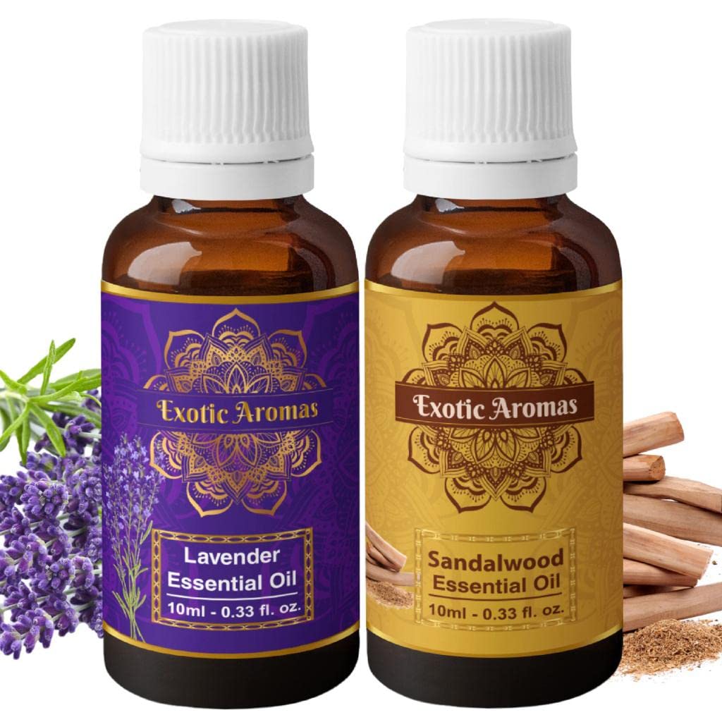 Exotic Aromas Lavender Essential Oil & Sandalwood Essential Oil, Pack of 2