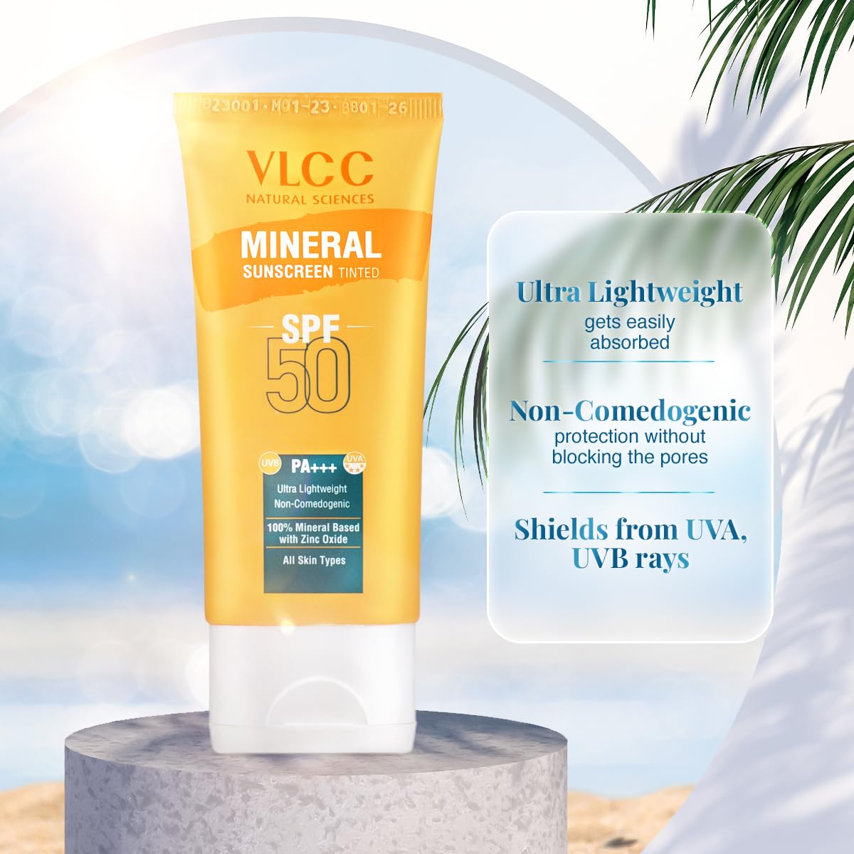 VLCC Mineral Sunscreen Tinted Spf 50 PA+++ Ultra Lightweight Non-Comedogenic | Lightweight, Anti Tan Sunscreen| Zinc Oxide Sunscreen | UVA 7 UVB Protection | Tinted Sunscreen For All Skin Types (50 g)