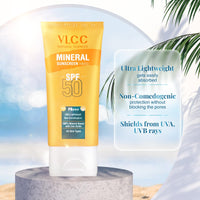 VLCC Mineral Sunscreen Tinted Spf 50 PA+++ Ultra Lightweight Non-Comedogenic | Lightweight, Anti Tan Sunscreen| Zinc Oxide Sunscreen | UVA 7 UVB Protection | Tinted Sunscreen For All Skin Types (50 g)