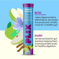 PLIX - THE PLANT FIX Happy Tummy Pre+Probiotic 15 Effervescent Tablets For Good Gut,Digestion,Metabolism With 20 Billion CFUs,Vital Probiotic Strains,Pack of 1 (Green Apple), 90 grams