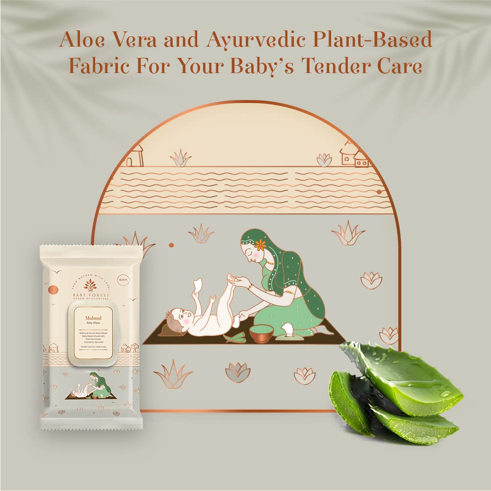 Baby Forest Mulmul Baby Wipes | Ultra-Soft Baby Wet Wipes | Water Based Wipes | Chemical Free & Organic Baby Wipes | 3x Thicker & Softer Wipes | 72 Wipes | Pack of 1