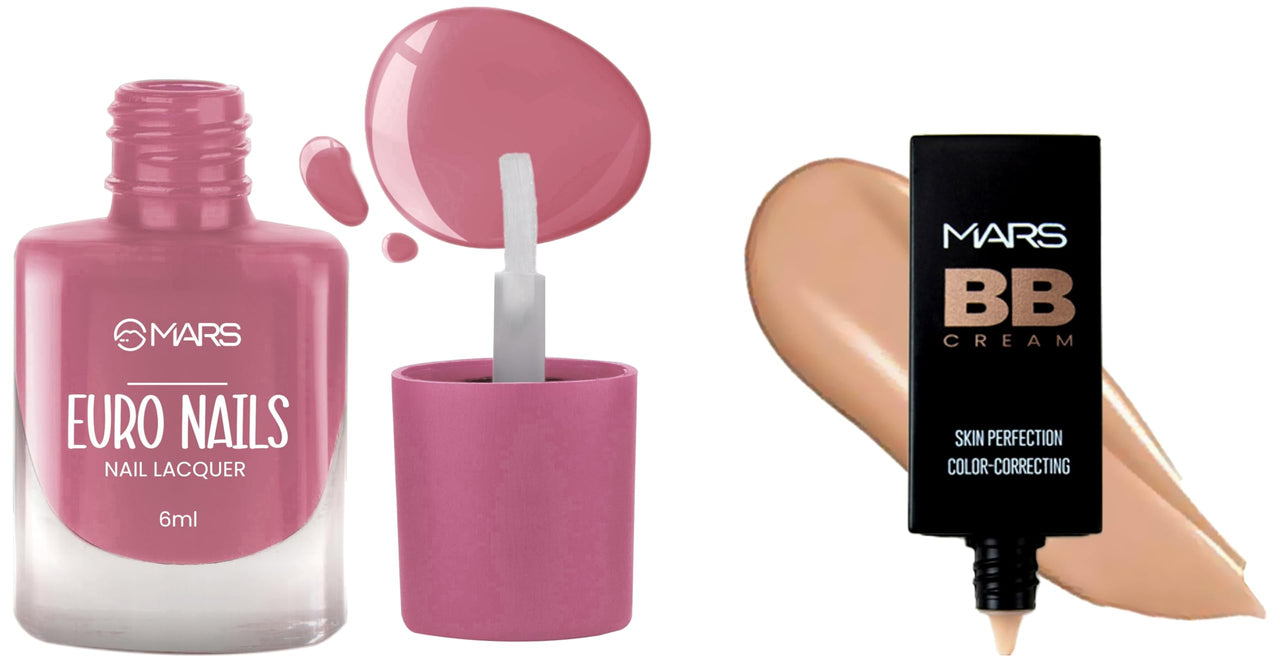 MARS BB Cream Lightweight Foundation | Blendable BB Cream for Women | Colour Correction for All Skin Types (30 ml) (Biscuit) EURO Nail Lacquer (6.0 ml) (Shade-14)