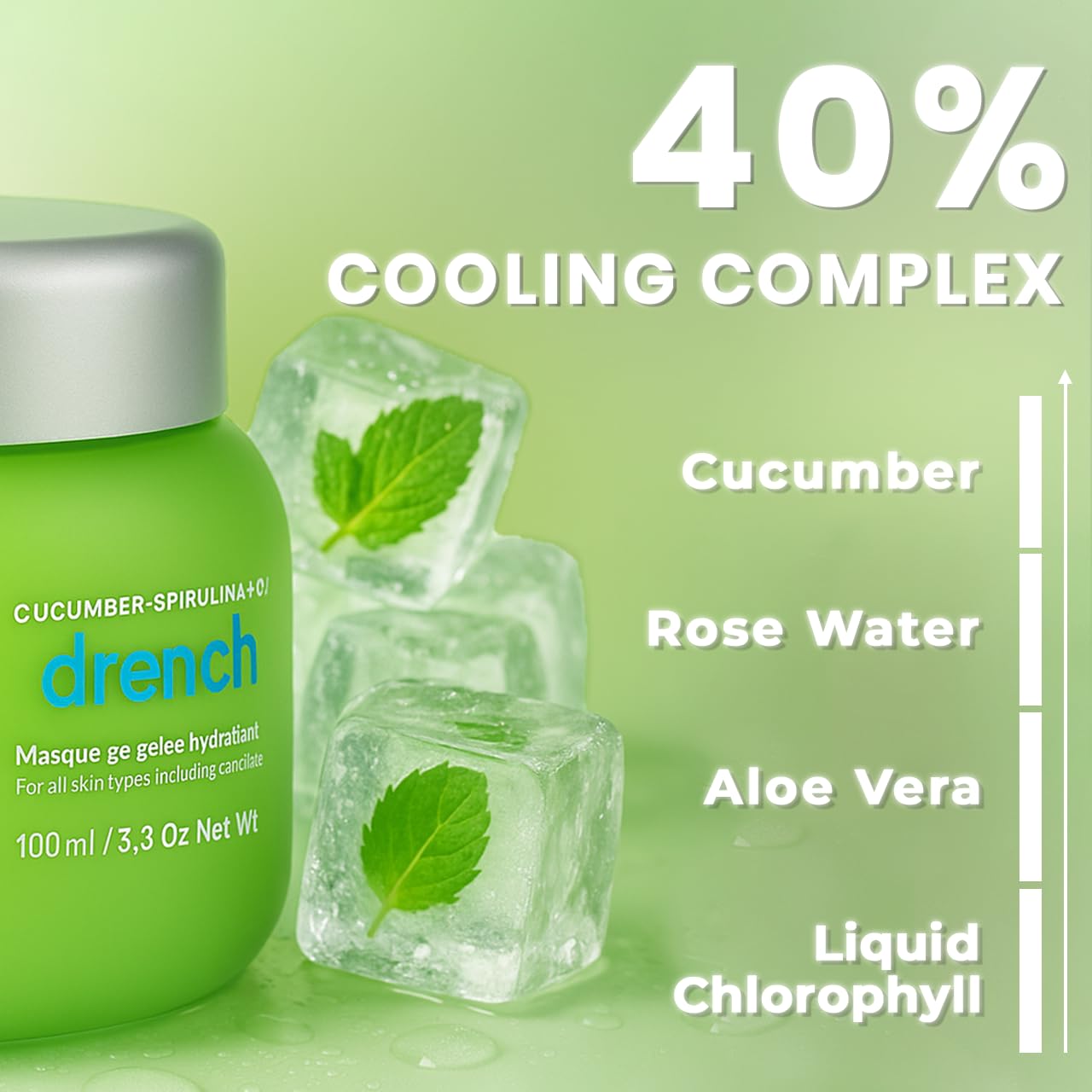 Light Up Drench Hydrating Jelly Mask for Glowing Skin, De-tanning, Brightening, Natural Radiance, Refreshing, Hydrating, Chlorophyll, Cucumber, Spirulina, Rosewater, Aloe Vera - 100 ml Face Pack