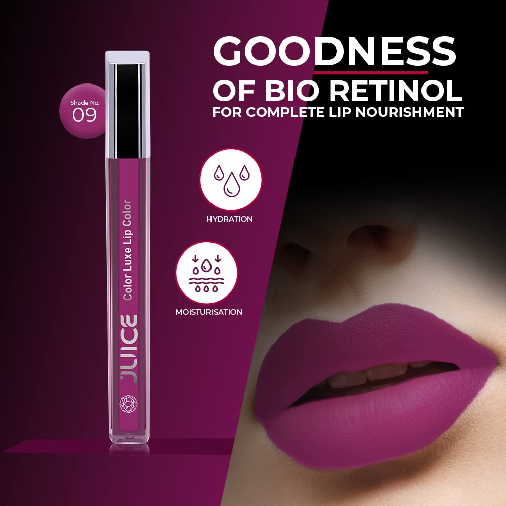 JUICE Matte Lipstick with Goodness of Bio Retinol, Moisturising lock technology, SPF 15 Waterproof & Long Lasting Magenta Hue M09