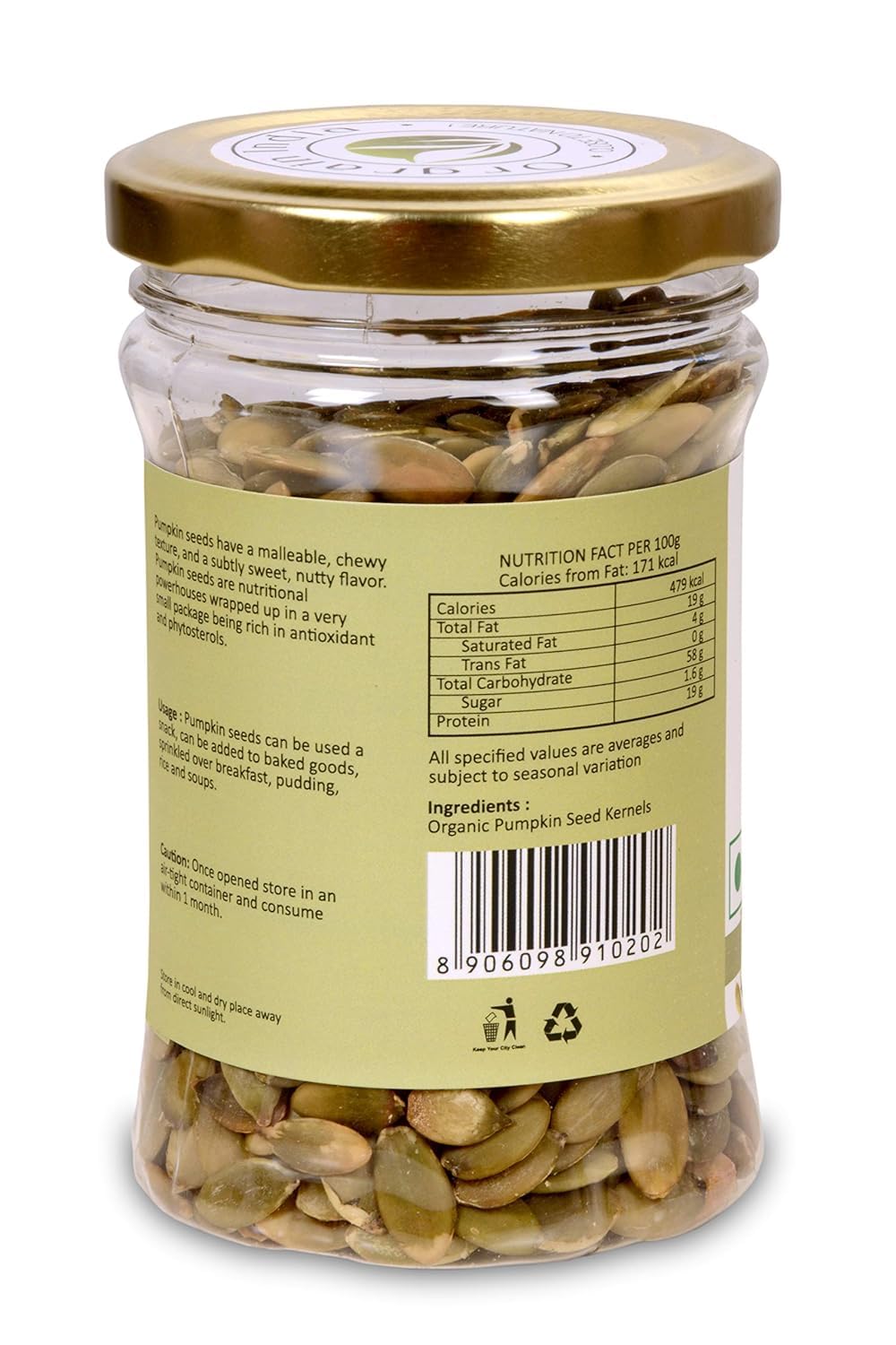 Orgrain India Certified Organic Pumpkin Seeds (Pack of 2)