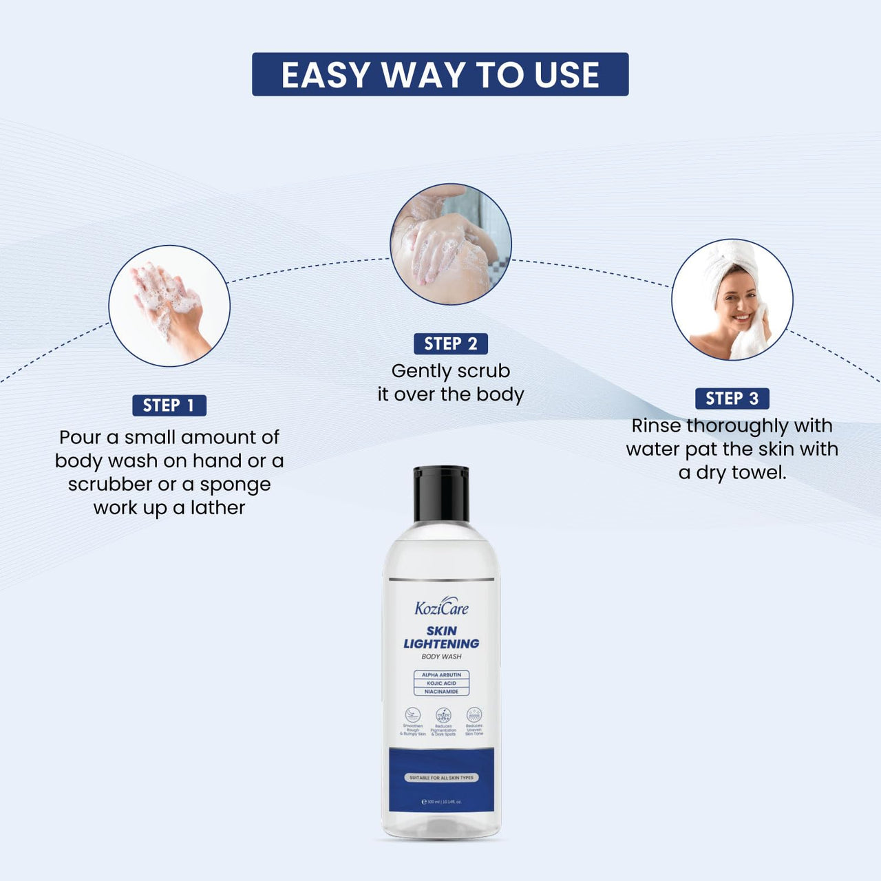 Kozicare Soap Skin Lightening Body Wash Gel | Alpha Arbutin, Niacinamide & Kojic Acid Body Wash | Helps Reduces Pigmentation, Dark Spots & Uneven Skin Tone | Body Wash for Men & Women - 300 Ml (Pack of 2)