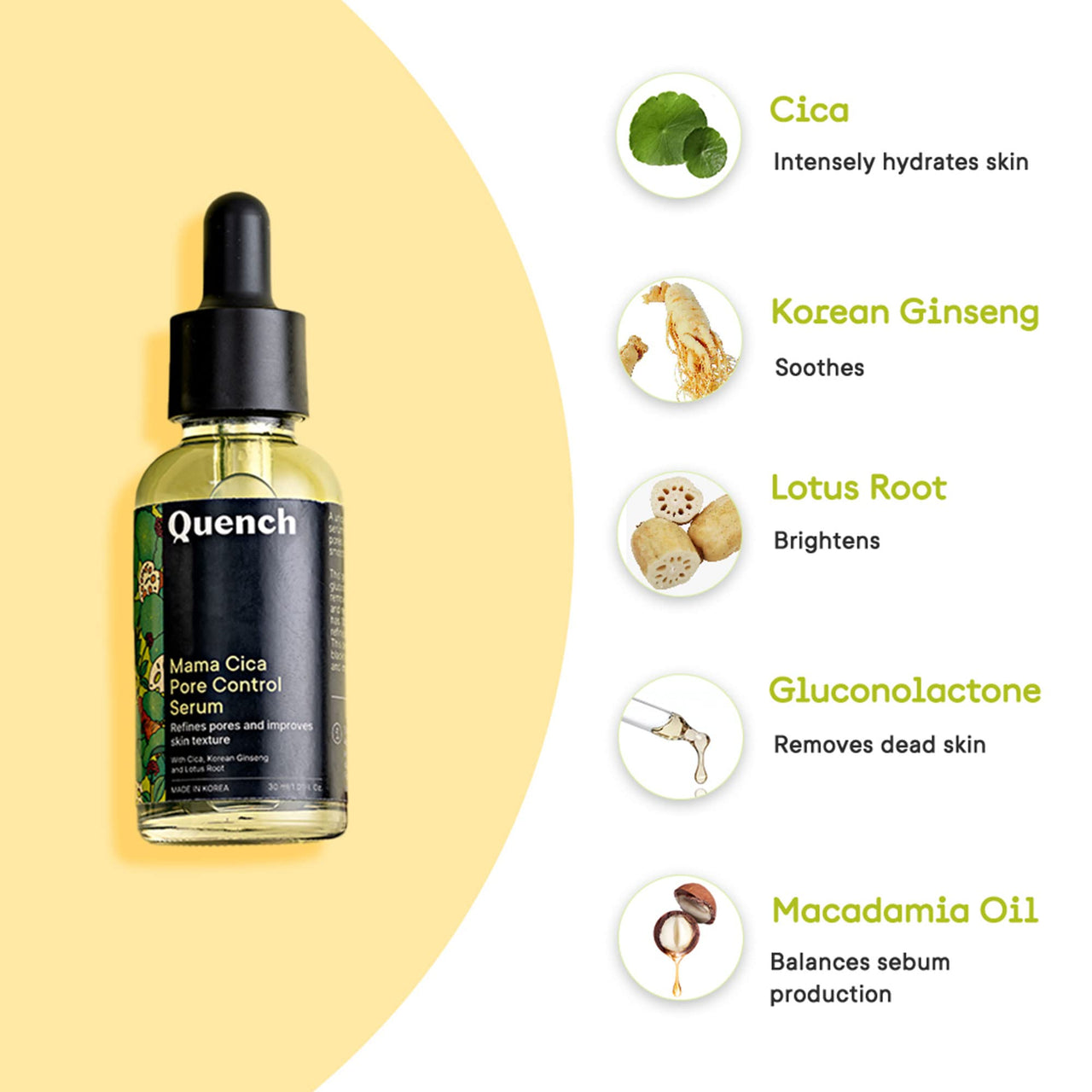 QUENCH BOTANICS Pore Control Serum With 7% Pha & Cica | Reduces Blackheads, Acne Marks & Whiteheads | Minimizes Appearance Of Pores | Gently Exfoliates To Unclog Pores | Made In Korea (30Ml)