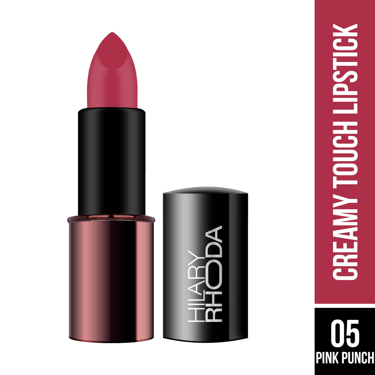 Hilary Rhoda Creamy Touch Lipstick | Infused with Olive Oil, Shea Butter & Vitamin E | Highly Pigmented & Creamy Texture | Long Lasting & Keeps Lips Moisturising - 4g (Pink Punch - Shade 05)