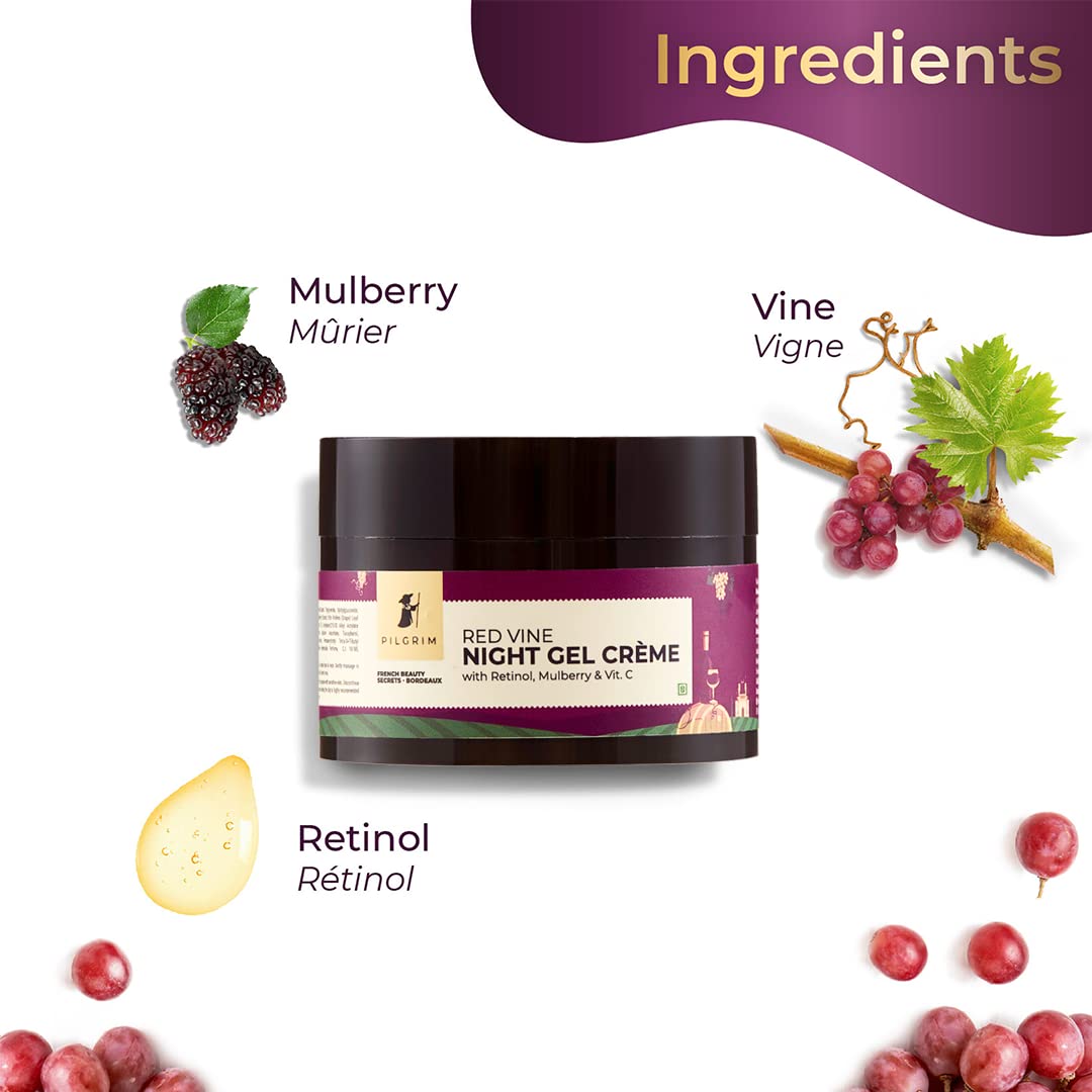 Pilgrim French Red Vine AM PM Face Care Kit, Red Vine Face Wash 100ml, Face Cream SPF 30 50gm, & Night Gel Creme 50gm, Anti-Ageing, De-Pigmentation, Skin Repair, All Skin Types, Men & Women