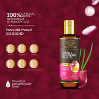 Khadi Natural Onion and Fenugreek Hair Oil| Strengthens Hair Follicles| Frizz-Free Hair| Paraben Free| - POWERED BOTANICS, 200ml