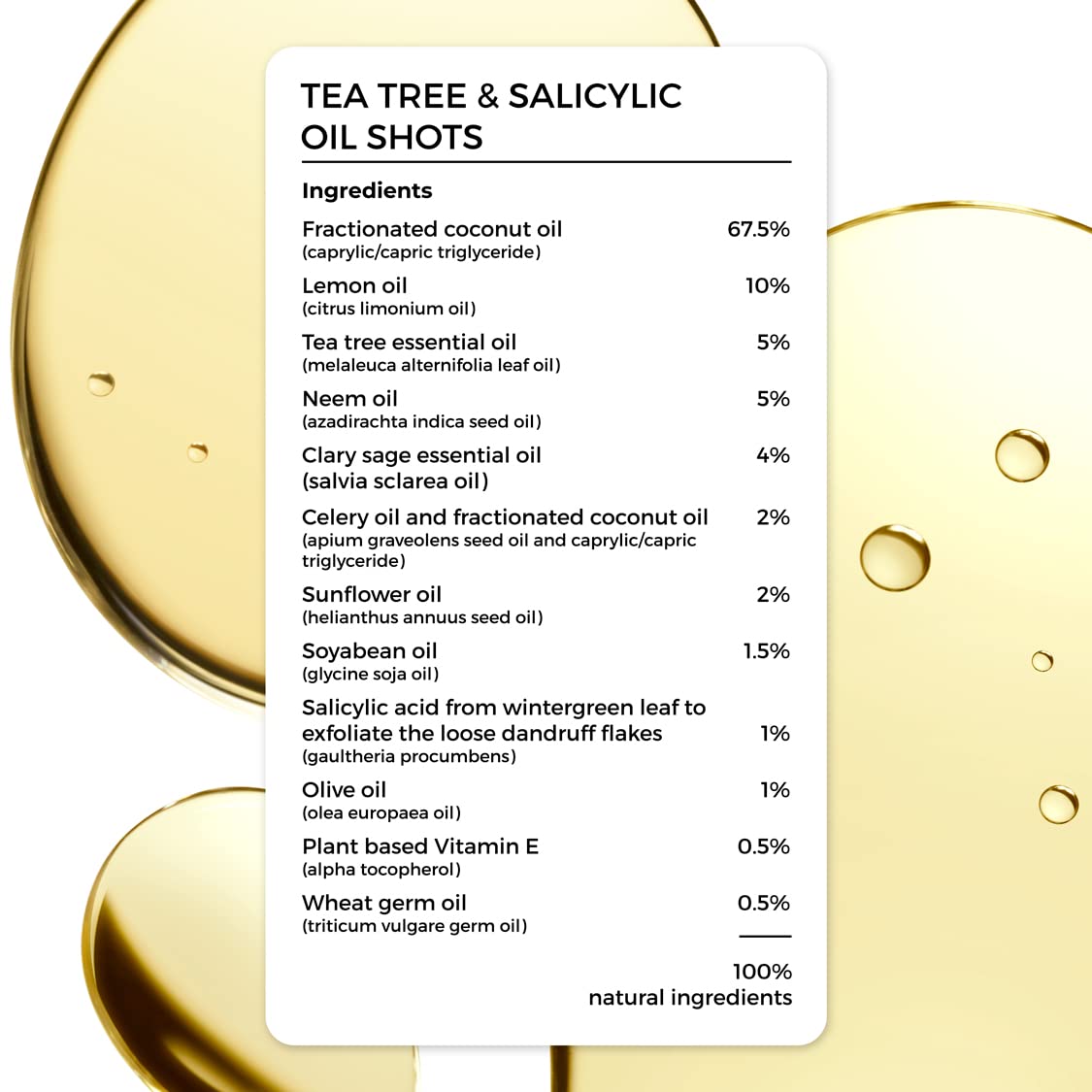 Brillare Tea Tree, Salicylic Acid & Coconut Shots, Light Oil for Summer, Best for Dry & Itchy Scalp, Dandruff Control, Reduces Excess Scalp Oil, 100% Natural Summer Hair Treatment, 48ml
