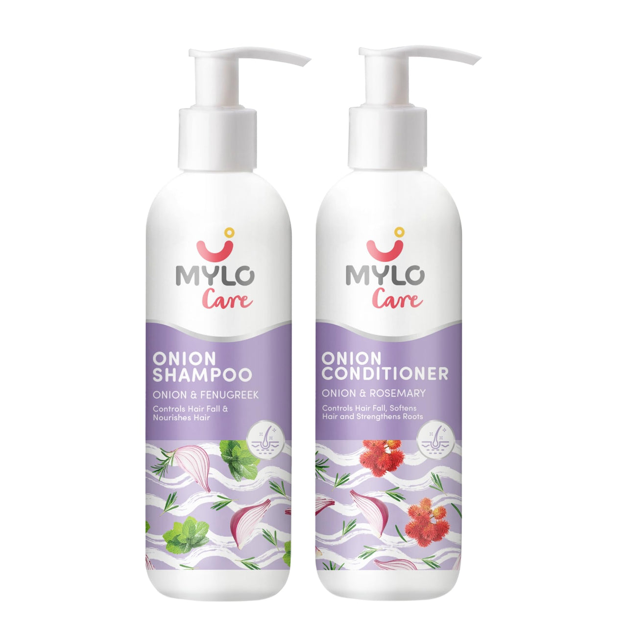 Mylo Care Anti Hair Fall Kit | Onion Shampoo & Onion Conditioner 200ml Each|Contains Red Onion Oil |Strengthens Hair Roots| All Natural|No Sulphates|No Parabens|No Mineral Oils
