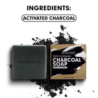 Mancode Activated Charcoal Soap - 125gram | Treats Oily Skin | Refreshing | Black Color Bar Soap | Natural Essential Oil Extract - 100% Vegetable Soap | Suitable for All Skin Types Pack of 3