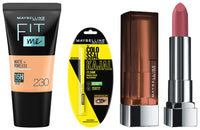 Maybelline New York Day 1 Of College Makeup Kit - Fit Me Liquid Foundation Tube for Oily Skin Type Natural Buff + Buildable Coverage + Colossal Kajal + Creamy Matte Touch Of Spice