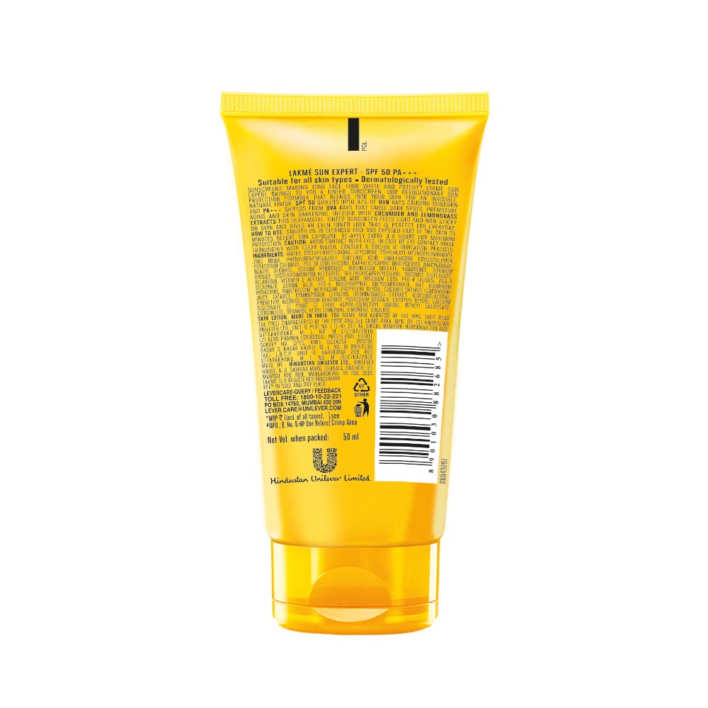 Lakmé 50 Spf Sun Expert Tinted Sunscreen For Combination Skin Type Cream (50 G) & 9 To 5 Cc Cream Mini, 01 - Beige, Spf 30 - Tinted Moisturizer To Brighten Skin, Conceal Dark Spots, 9 G Pack of 2