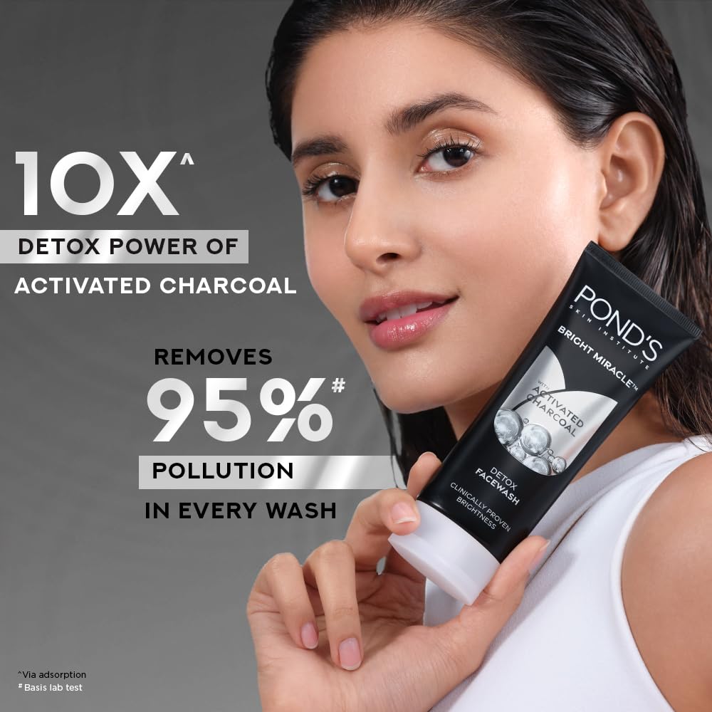 POND's  Ponds Bright Miracle Detox Facewash With 10X Power Of Charcoal, 200Gm (Pack Of 2)