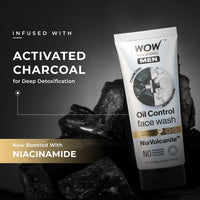 WOW Skin Science MEN CHARCOAL + NIACINAMIDE Oil-Control Face Wash | Absorbs Excess Oil & Deep Cleanses | NiaVolcanite™ Technology | No Sulphates, Parabens, or Silicones | 100ml