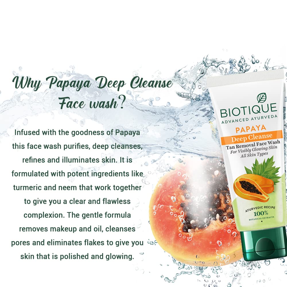 Biotique Honey Water Pore Tightening Brightening Toner With Himalayan Waters, 120ml & Biotique Papaya Deep Cleanse Face Wash For Visibly Glowing Skin All Skin Types, 150ml