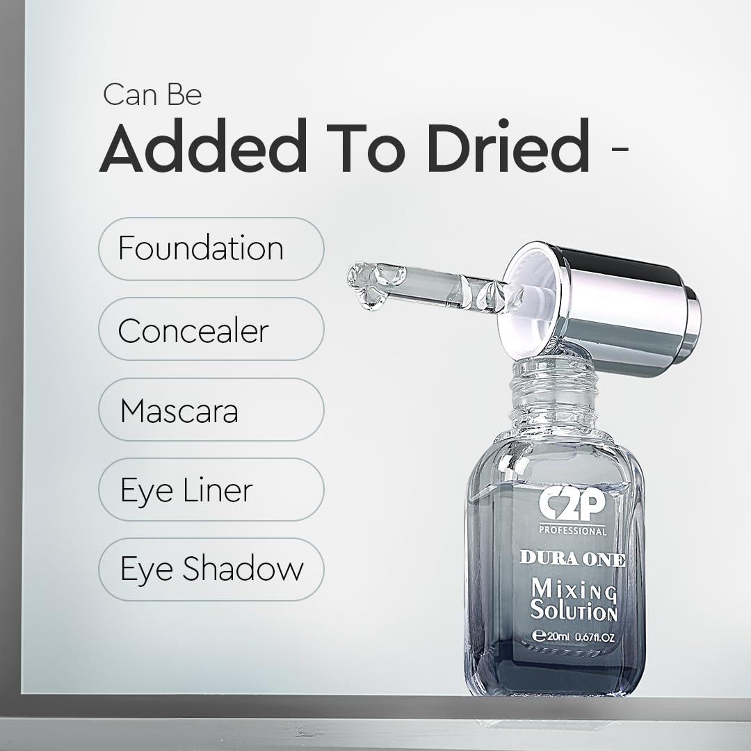 C2P Pro Duraone Makeup Fixer Mixing Liquid Solution 20ml | Fix Broken Makeup & Revive Dried Eyeliner, Mascara, Foundation & Concealer | Restore & Extend Life of Old Makeup Products