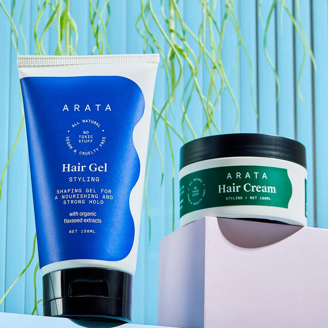 Arata Styling Combo of 2 - Styling Hair Cream (100 ML) & Styling Hair Gel (100 ML) | For Glossy & Matte Looks | Soft & Strong Hold | Defined, Frizz-Free Hair | Adds Texture & Boosts Moisture | For All Hair Types