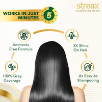 Streax Insta Shampoo Squeeze Pack Hair Colour for Women & Men, Natural Black 1 , 200ml|Hair Colour Black|100% grey coverage |Long Lasting Hair Color, easy to use| Ammonia Free Hair Color, No Paraben & Sulphate